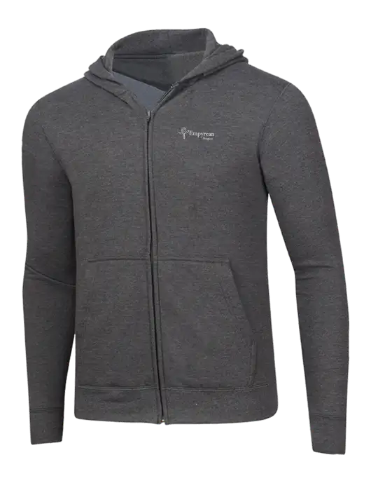 Dark Heather Grey 8.5 oz Ring Spun Zip Hooded Sweatshirt w/Empyrean Hospice Logo