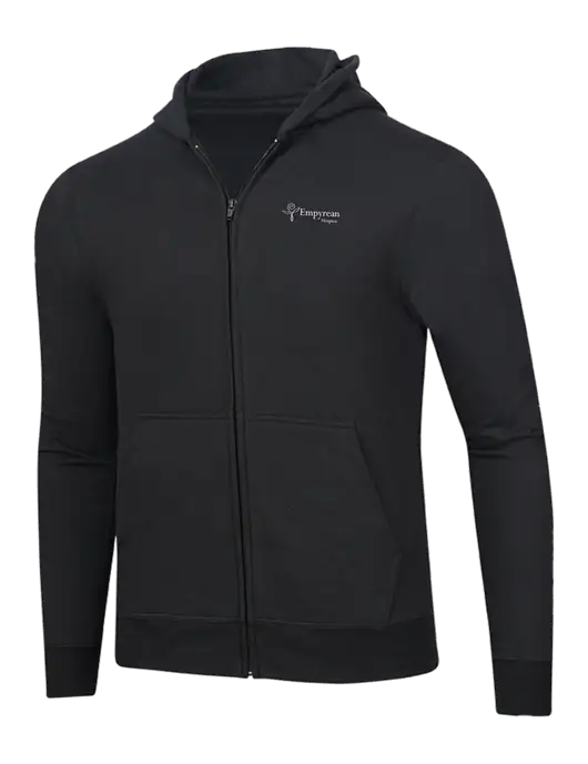 Jet Black 8.5 oz Ring Spun Zip Hooded Sweatshirt w/Empyrean Hospice Logo