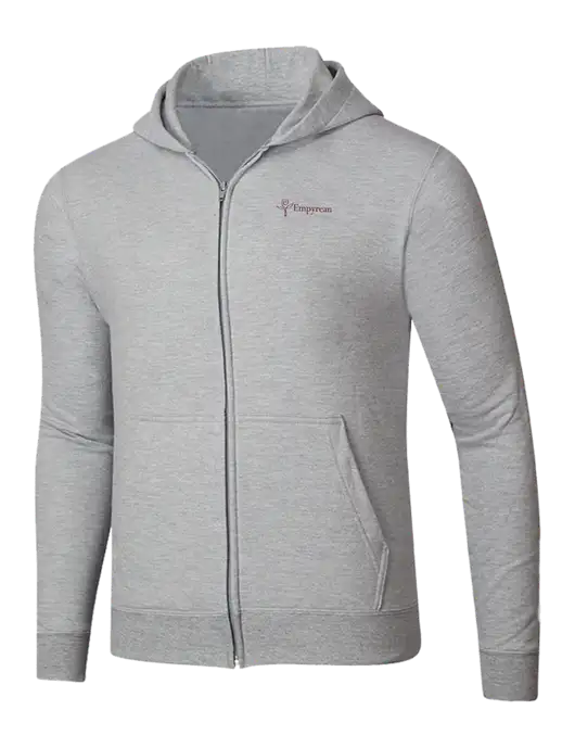 Light Grey Heather 8.5 oz Ring Spun Zip Hooded Sweatshirt w/Empyrean Hospice Logo