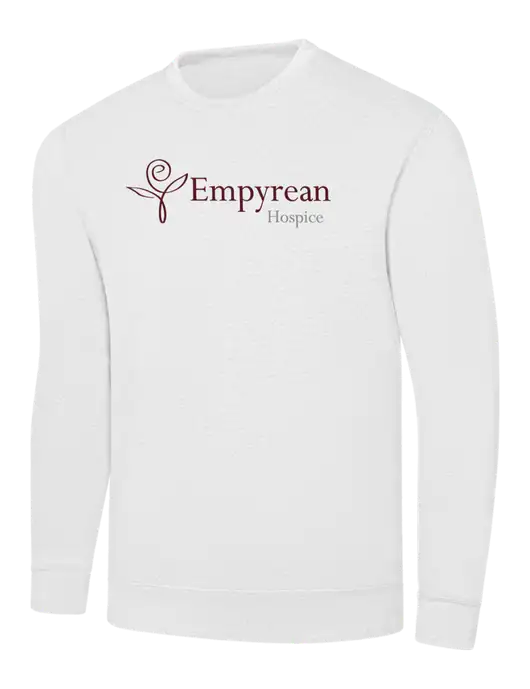White 7.8 oz Ring Spun Crew Sweatshirt w/Empyrean Hospice Logo