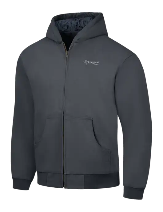 CornerStone Charcoal Duck Cloth Hooded Work Jacket w/Empyrean Hospice Logo