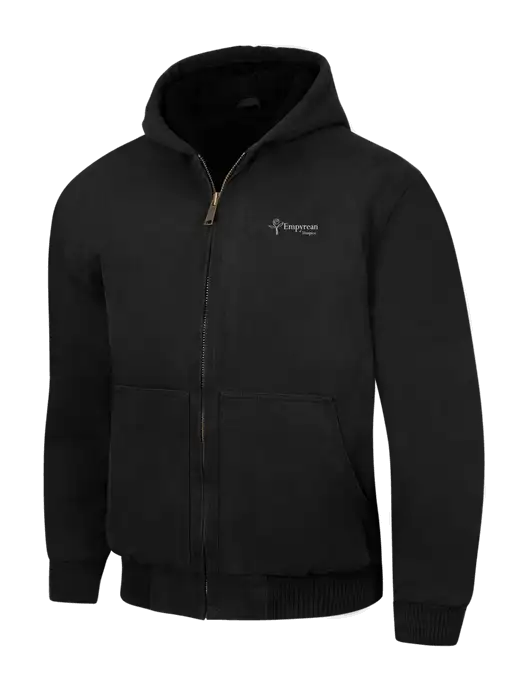 CornerStone Black Washed Duck Cloth Insulated Hooded Work Jacket w/Empyrean Hospice Logo