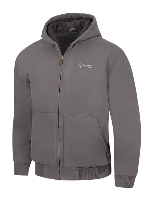 CornerStone Medium Grey Washed Duck Cloth Insulated Hooded Work Jacket w/Empyrean Hospice Logo